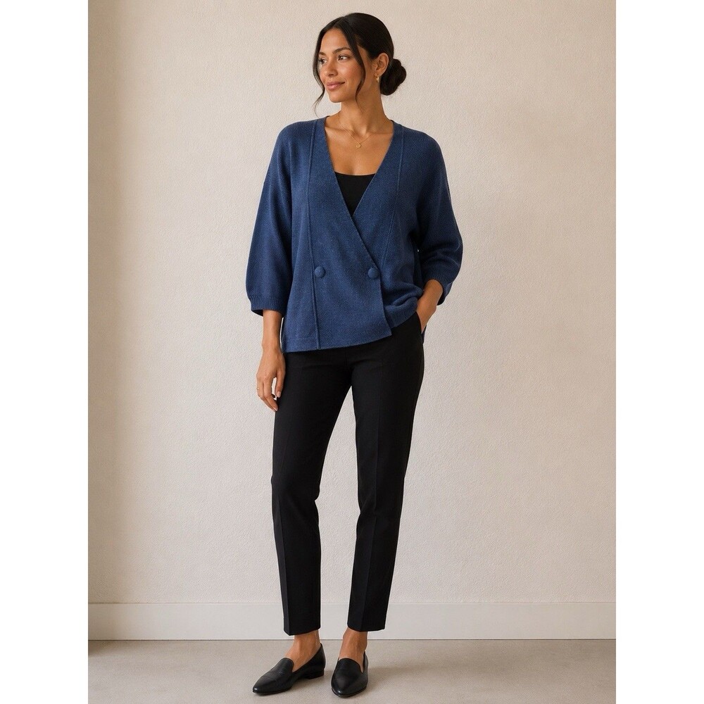 Vintage Wool Double-Breasted Cardigan Women Sz. Vneck 3/4 Sleeve Minimalist EVC